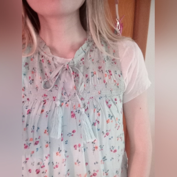 REWIND - NWOT Turquoise Floral Blouse with Tassel Tie Detail - Picture 2 of 15